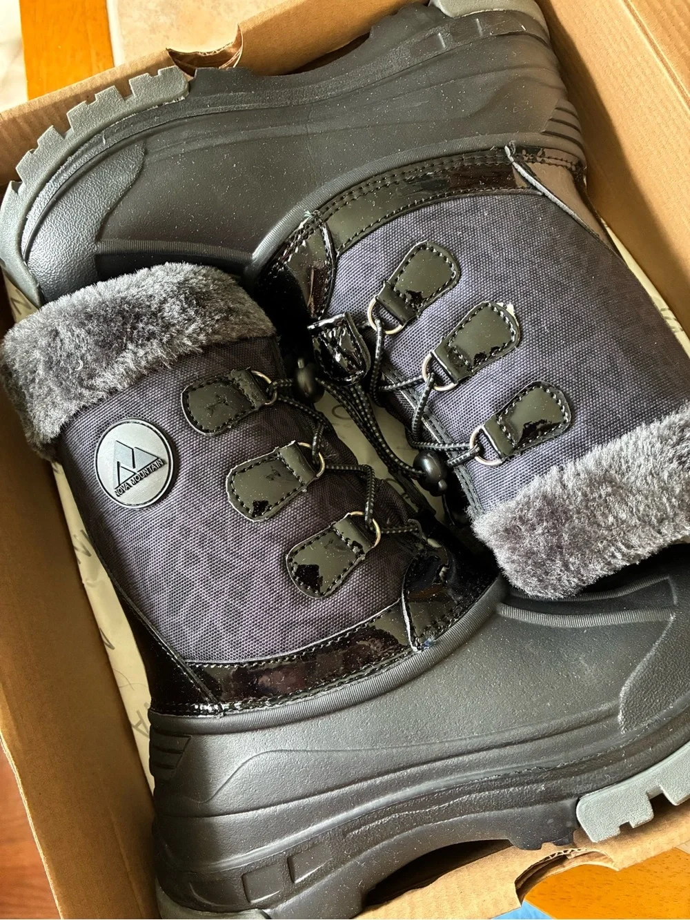 Kids Waterproof Winter Boots with Faux-Fur Cuff - Black/Grey
